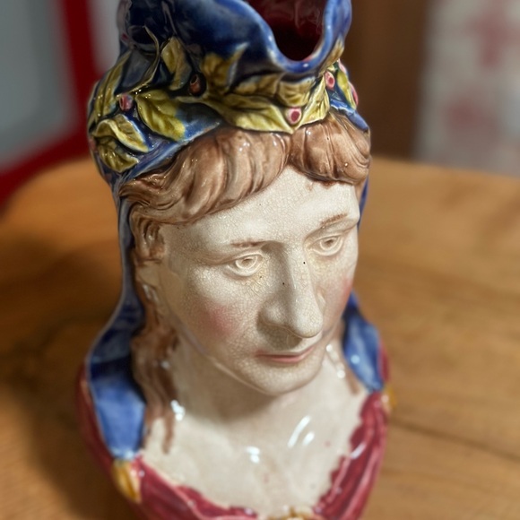 Antique French Majolica large Pitcher by Frie Onnaing Marienne Woman 1870-1900 - Picture 3 of 6